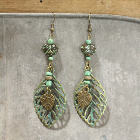 Leaves Falling Patina Dangle Drop Earrings
