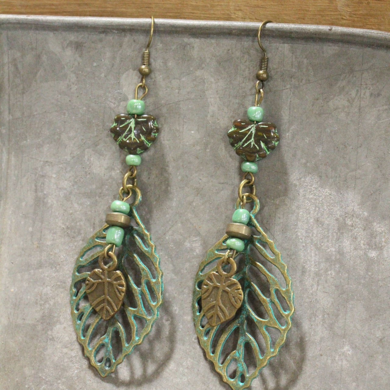 Leaves Falling Patina Dangle Drop Earrings