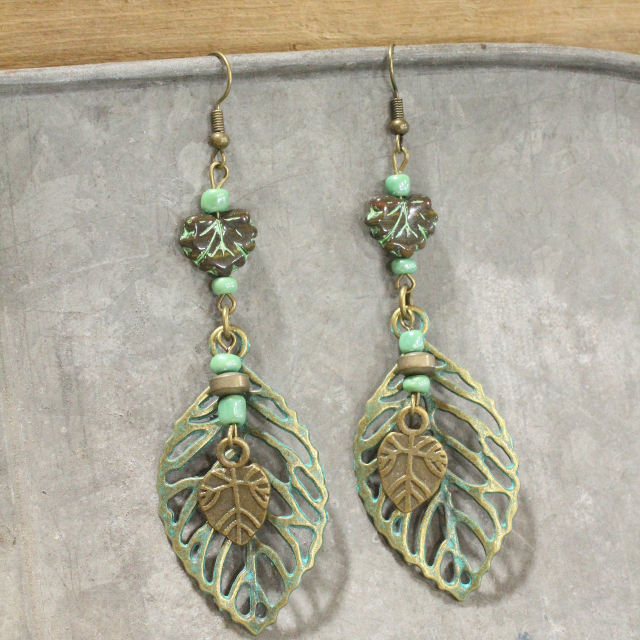 Leaves Falling Patina Dangle Drop Earrings
