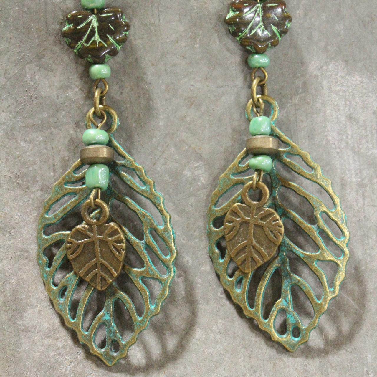 Leaves Falling Patina Dangle Drop Earrings
