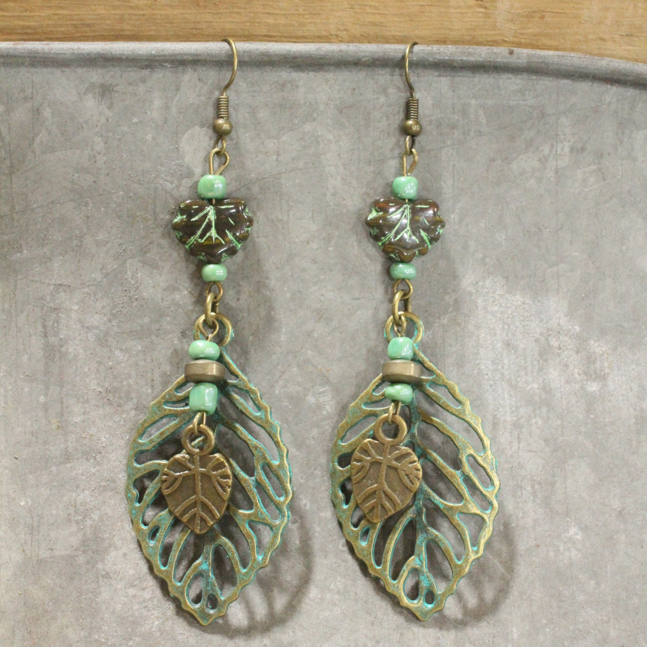 Leaves Falling Patina Dangle Drop Earrings