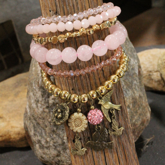 Power In The Flower Blushing Humming Bird Bracelet Set