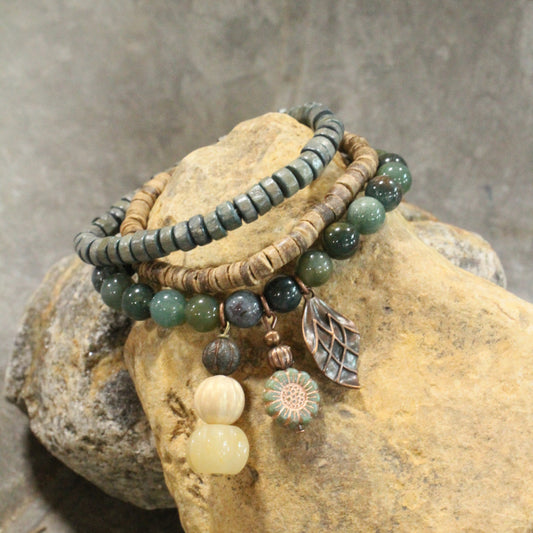 Stackable Pumpkin & Sunflower Copper Bracelet Set