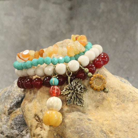 Stackable Pumpkin & Sunflower Bracelet Set