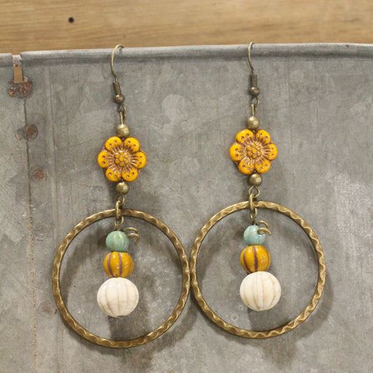 Stackable Pumpkin & Gourd Flower Dangle Earrings