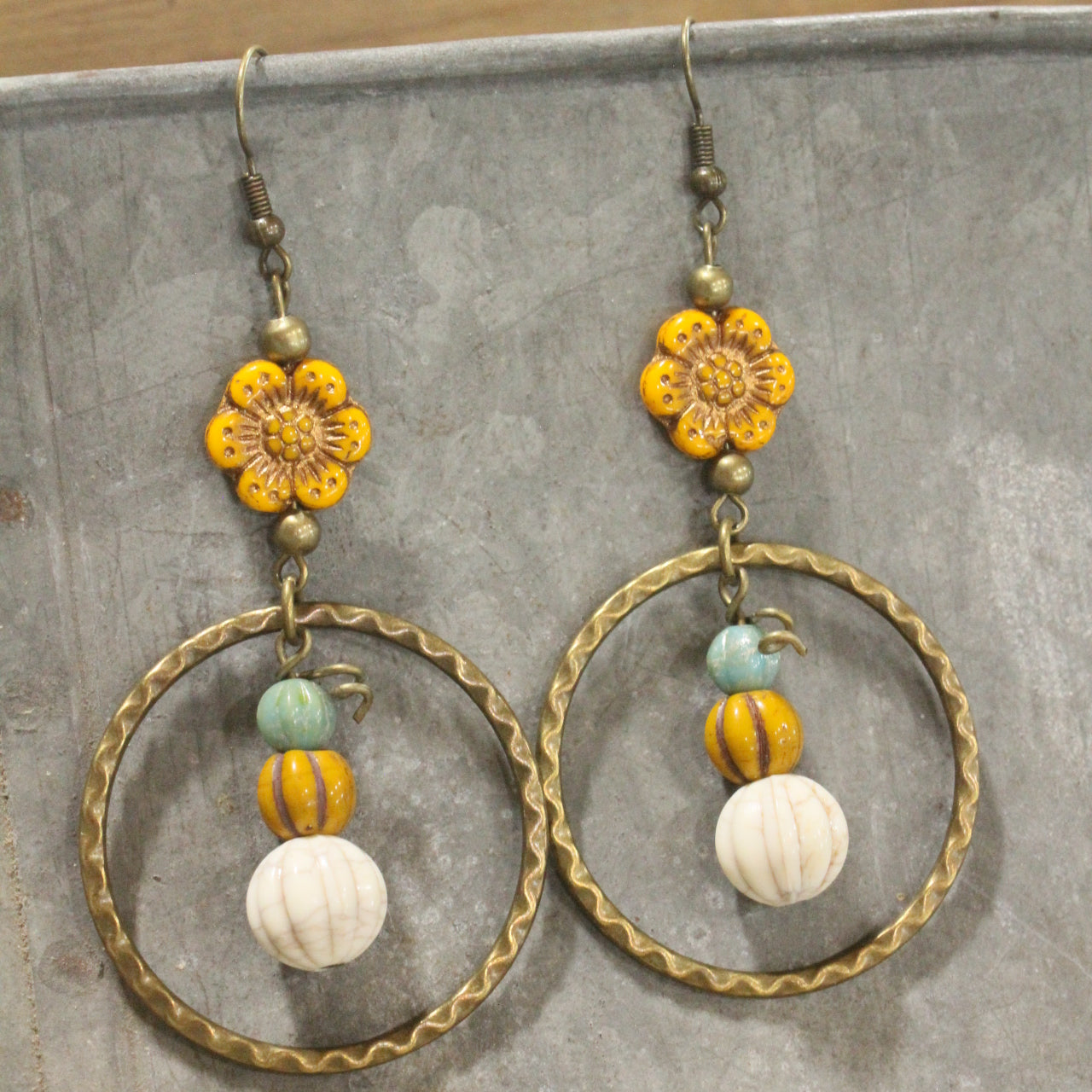 Stackable Pumpkin & Gourd Flower Dangle Earrings