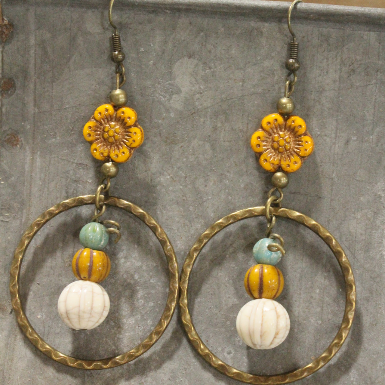 Stackable Pumpkin & Gourd Flower Dangle Earrings