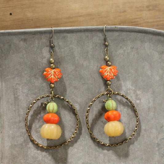 Stackable Pumpkin & Leaf Stone Drop Dangle Earrings