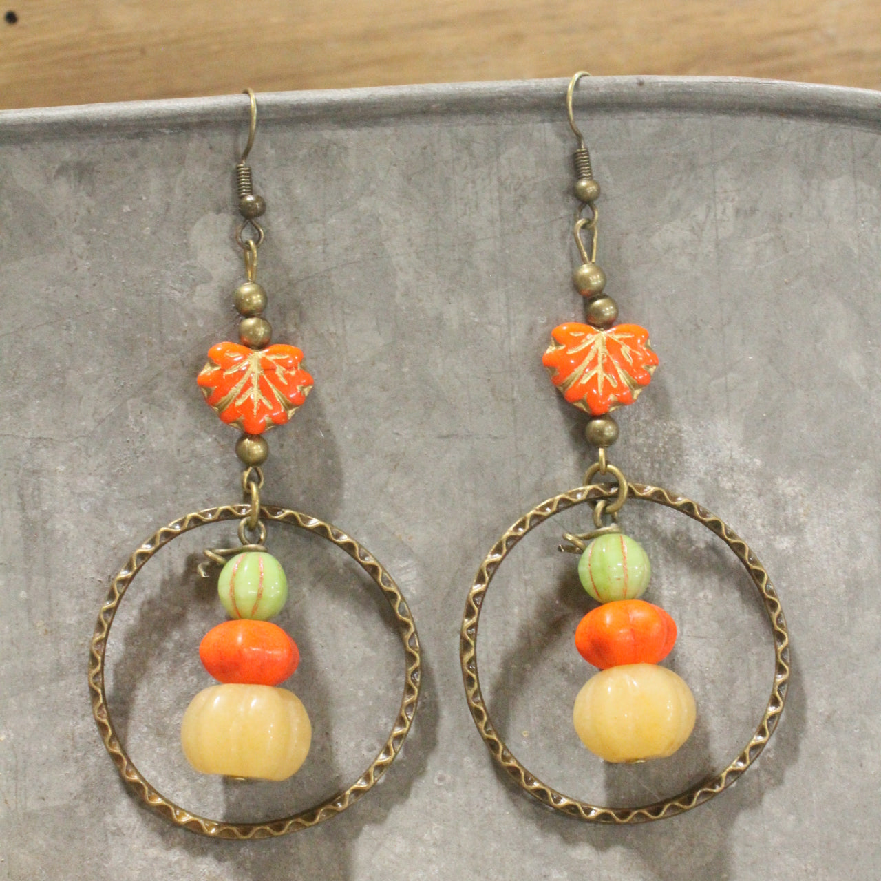 Stackable Pumpkin & Leaf Stone Drop Dangle Earrings