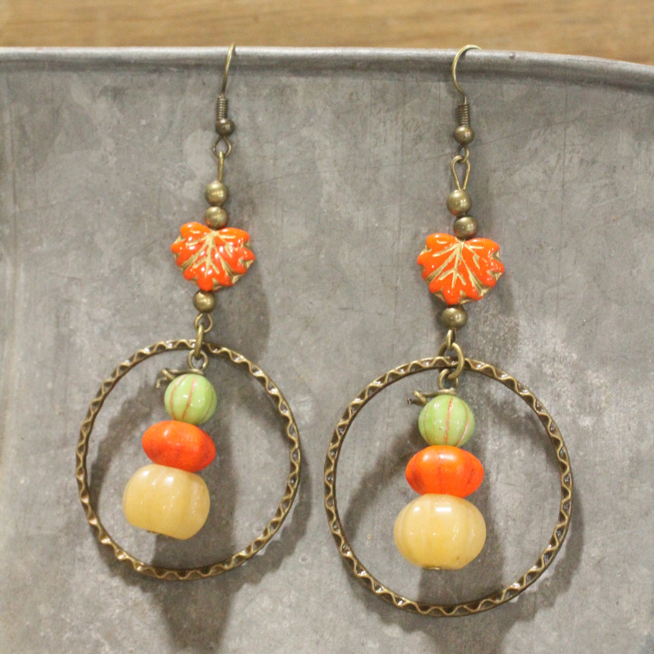 Stackable Pumpkin & Leaf Stone Drop Dangle Earrings