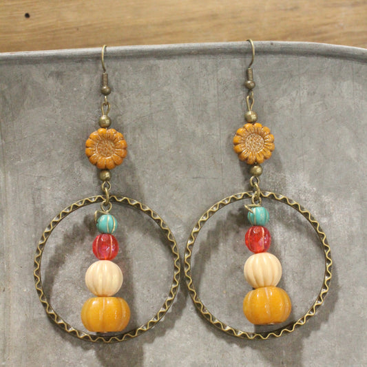 Stackable Pumpkin & Sunflower Stone Drop Earrings