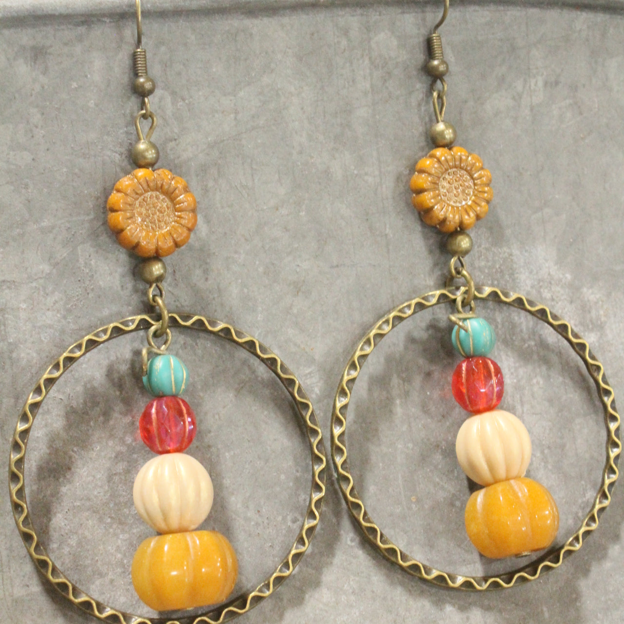 Stackable Pumpkin & Sunflower Stone Drop Earrings