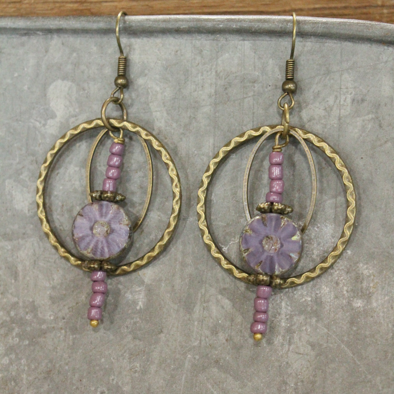 Czech Flower & Bead Drop Dangle Earrings