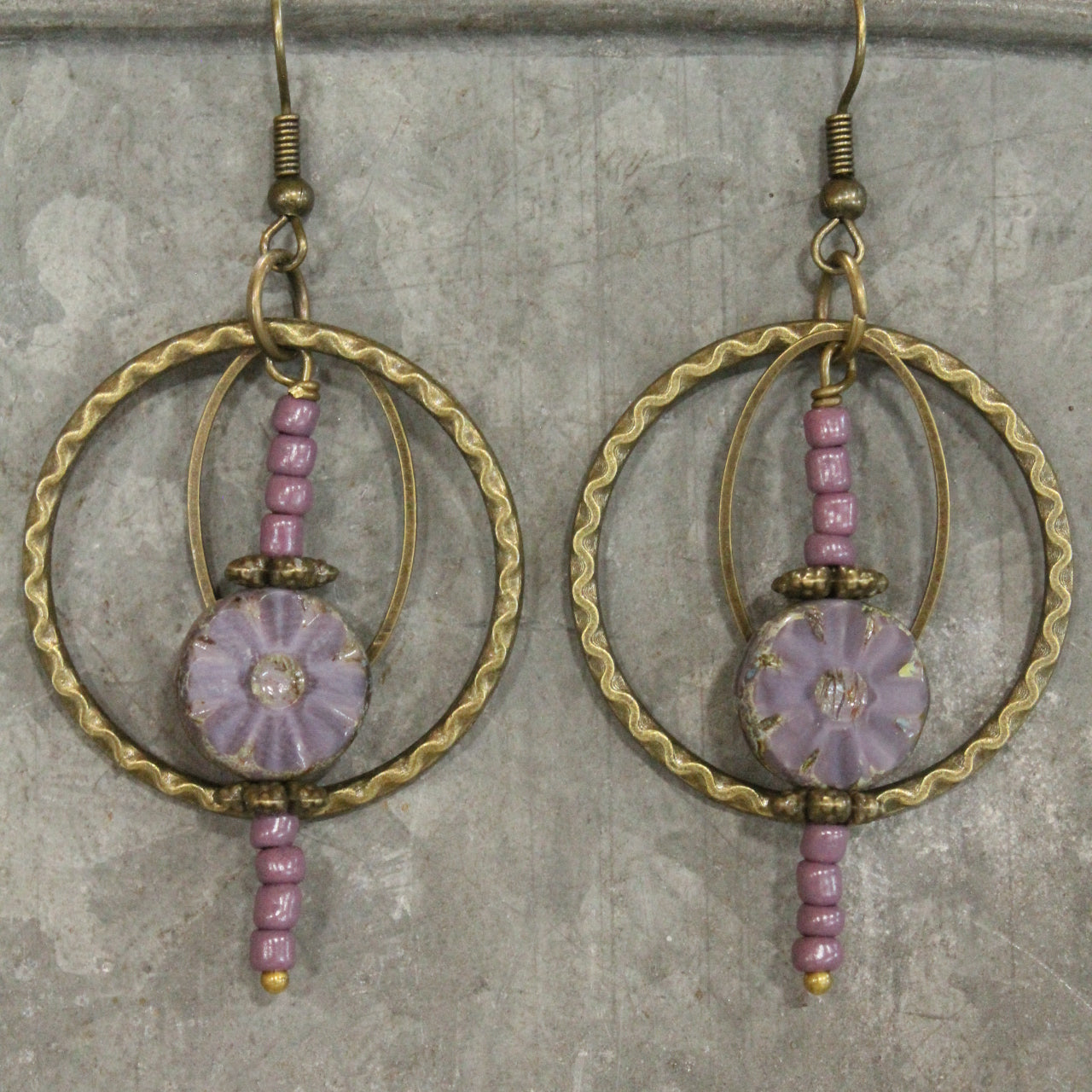 Czech Flower & Bead Drop Dangle Earrings