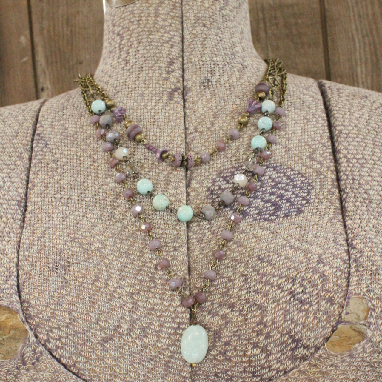 Czech Flower & Stone Drop Layered Springtime Necklace