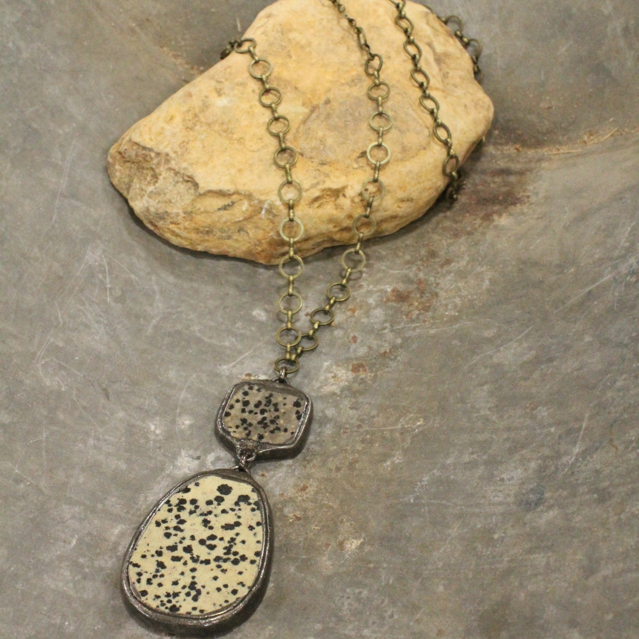 Vintage Bohemian Dalmation Jasper Pendant Necklace