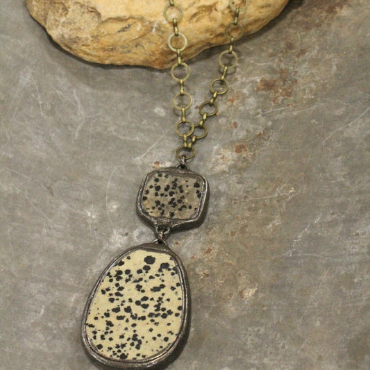 Vintage Bohemian Dalmation Jasper Pendant Necklace