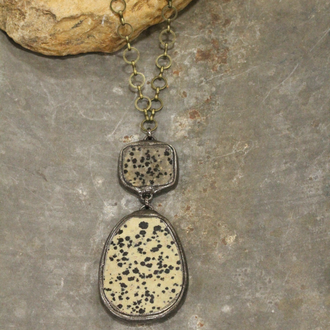 Vintage Bohemian Dalmation Jasper Pendant Necklace