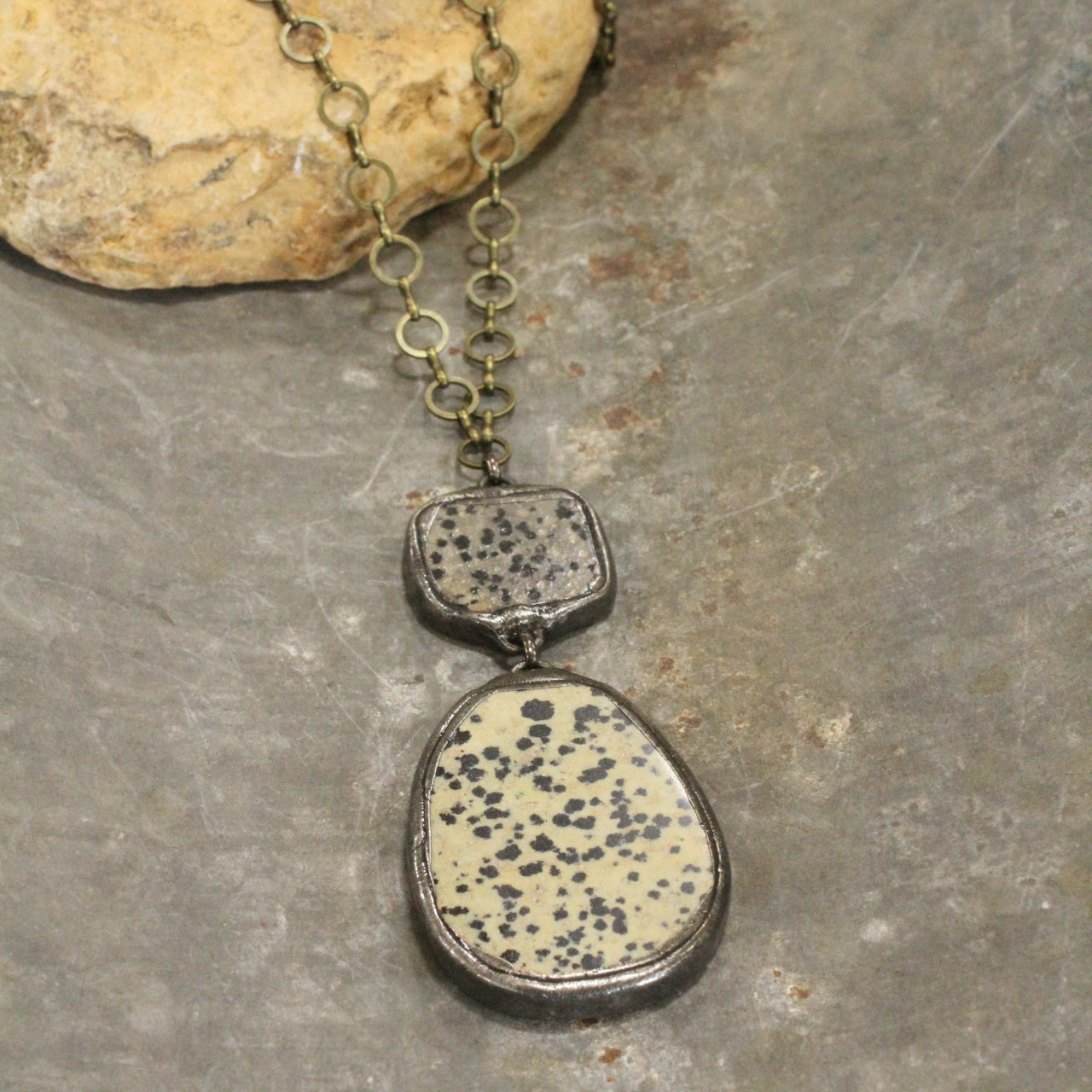 Vintage Bohemian Dalmation Jasper Pendant Necklace