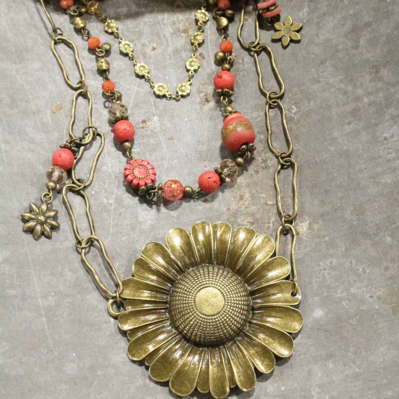 Power Of Giving Flowers Glass & Stone Bead Layered Necklace