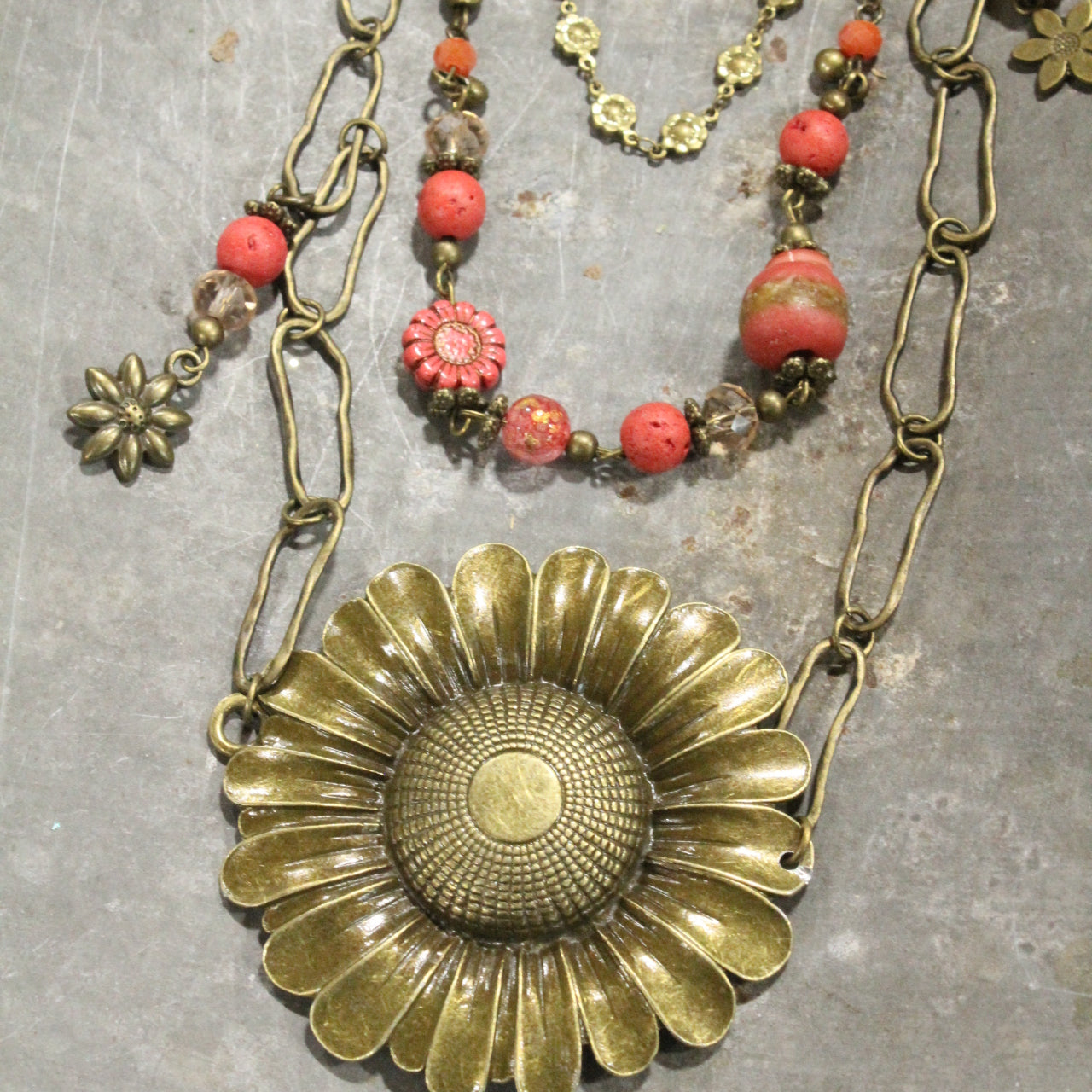 Power Of Giving Flowers Glass & Stone Bead Layered Necklace