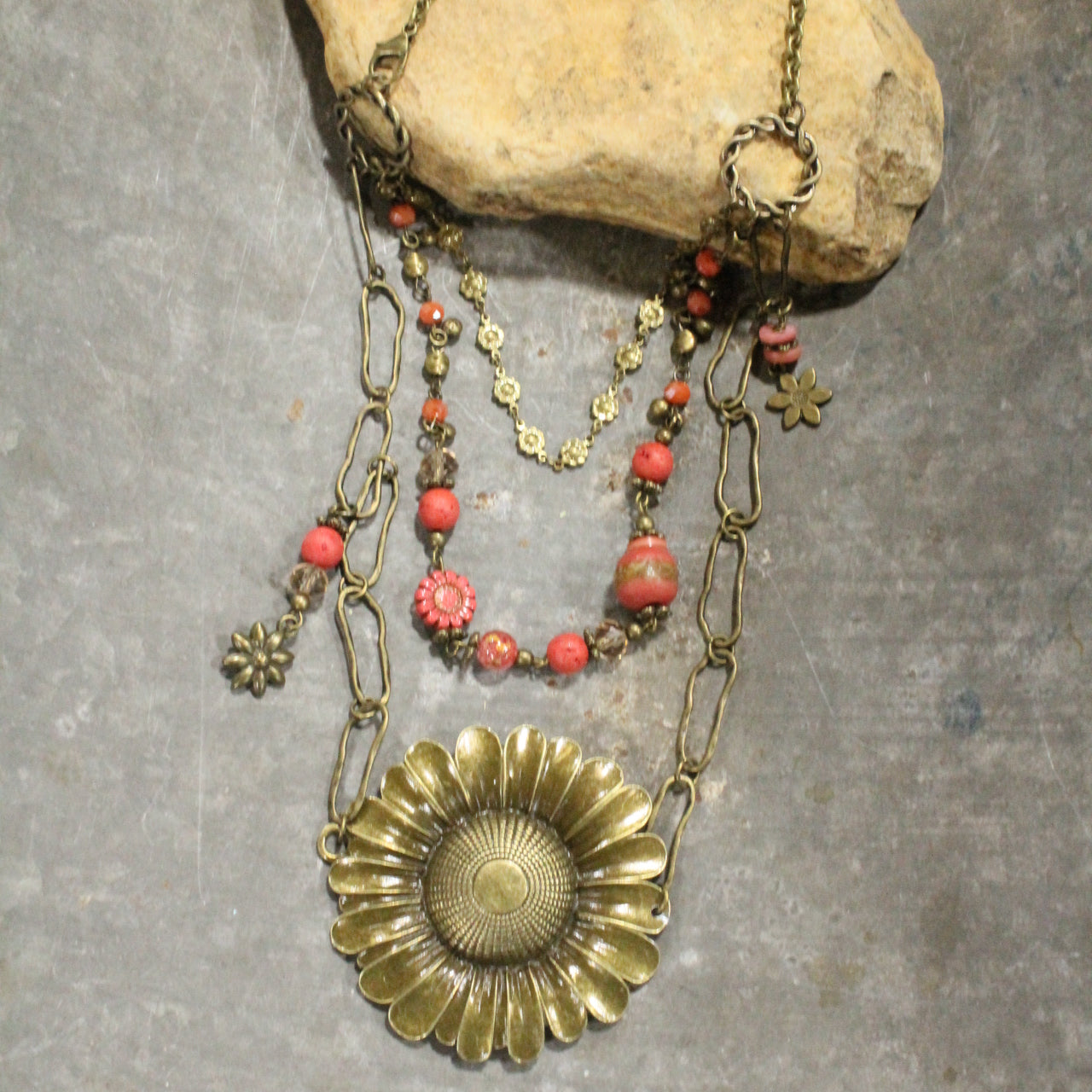 Power Of Giving Flowers Glass & Stone Bead Layered Necklace