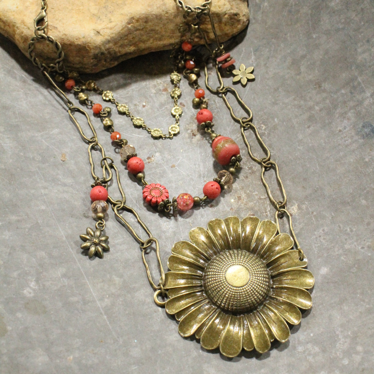 Power Of Giving Flowers Glass & Stone Bead Layered Necklace