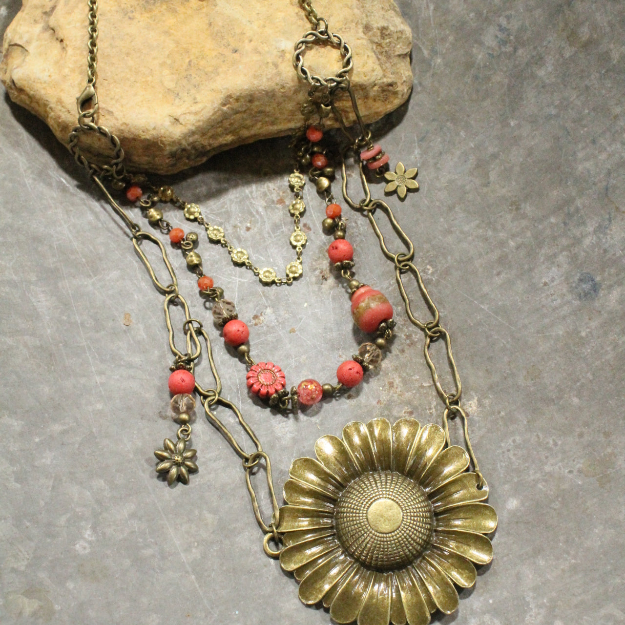 Power Of Giving Flowers Glass & Stone Bead Layered Necklace