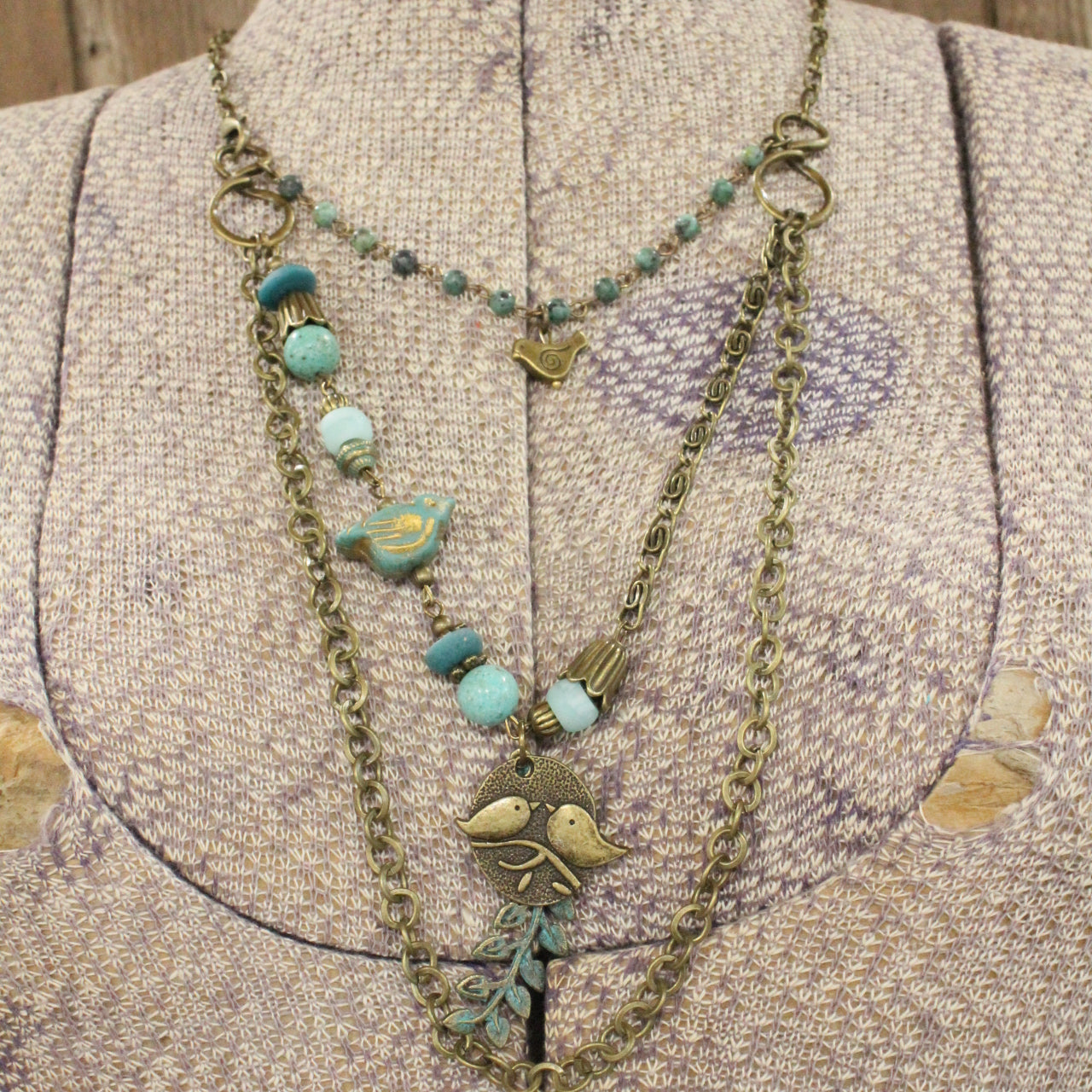 Czech Bird & Branch Layered Necklace