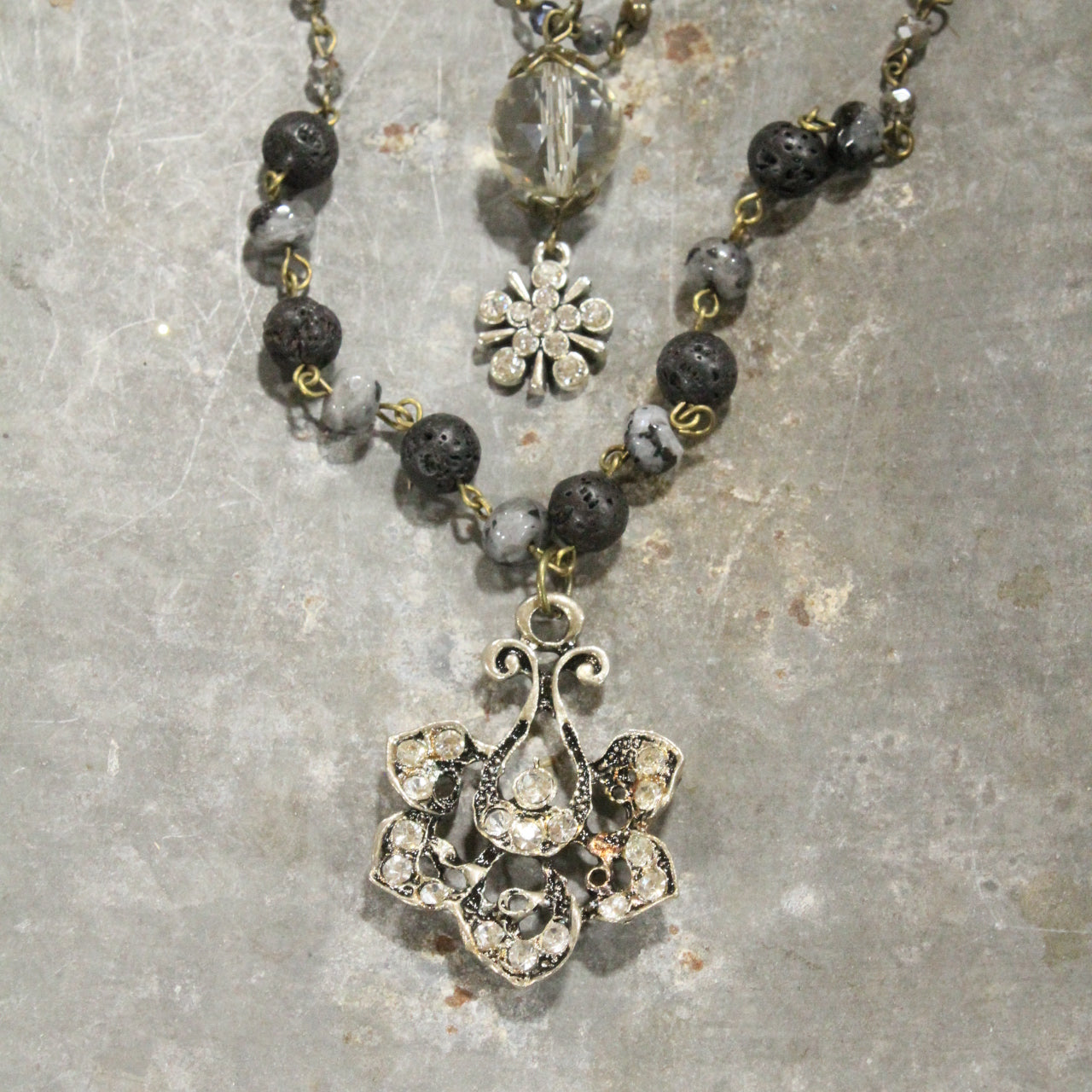 Classy & Sassy Pendant Drop Black Stone Layered Necklace