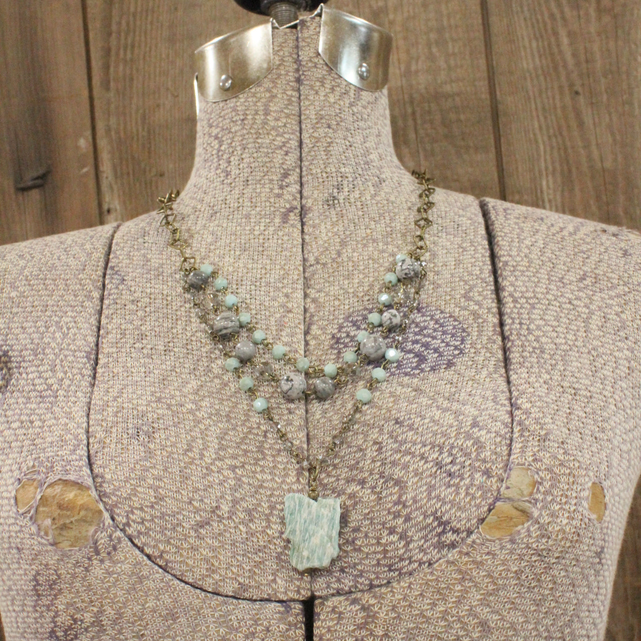 Natural Quartz, Glass & Stone Bead Layered Necklace