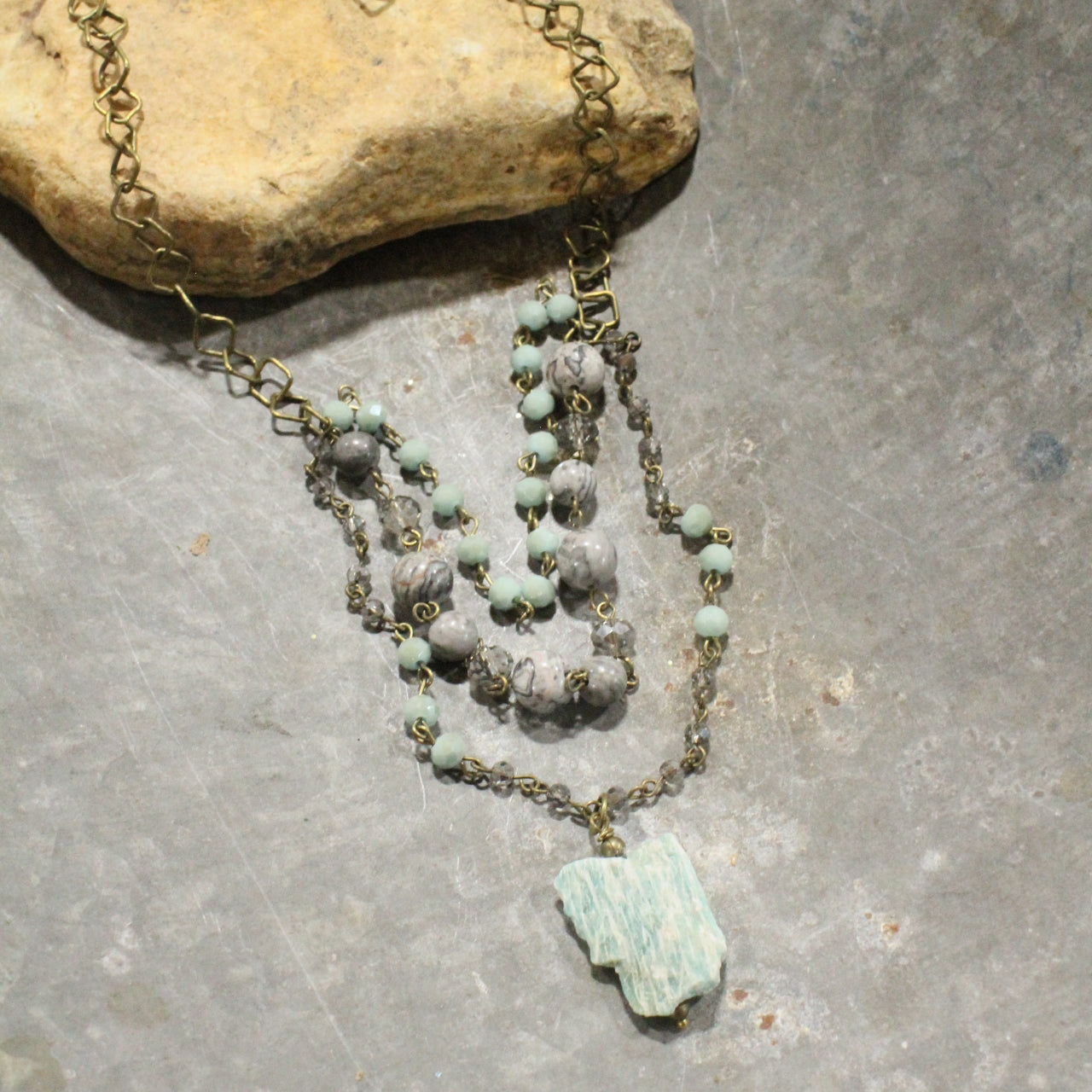 Natural Quartz, Glass & Stone Bead Layered Necklace