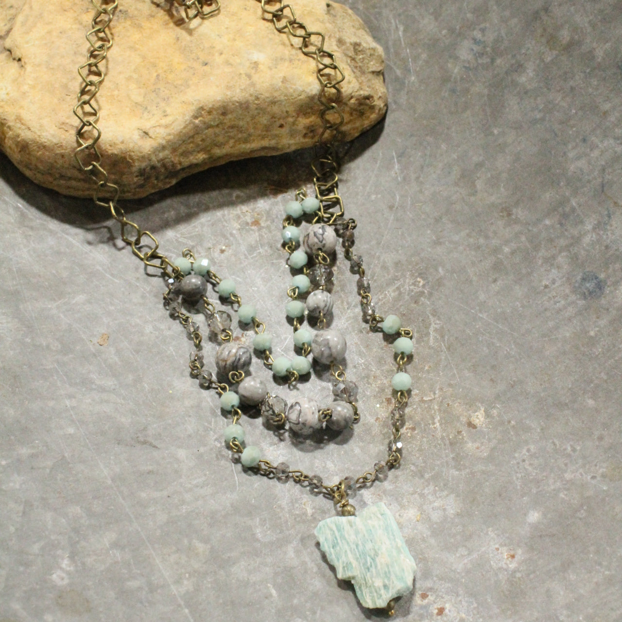 Natural Quartz, Glass & Stone Bead Layered Necklace