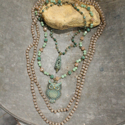 Patina Owl Layered Necklace