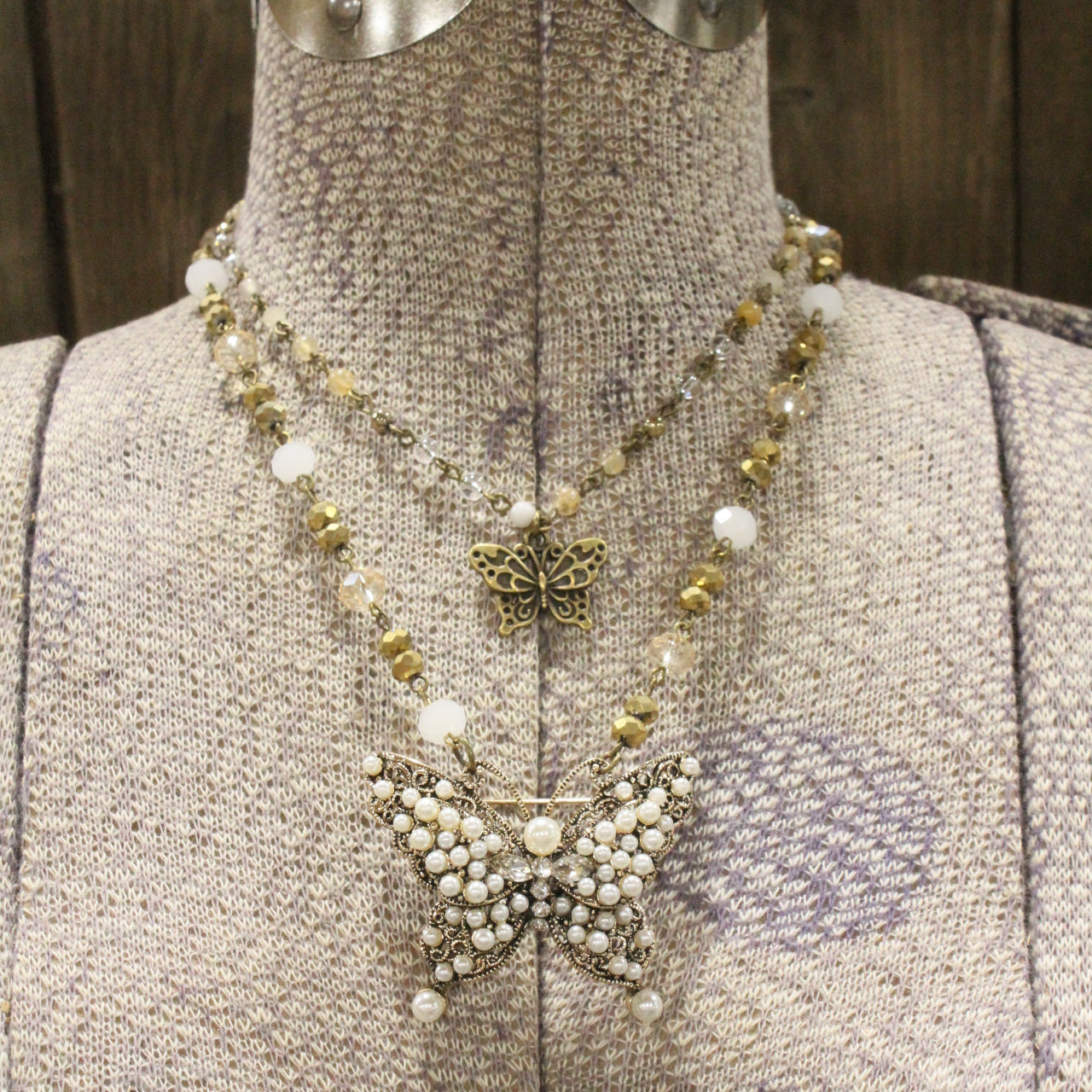Just Golden Pearl Butterfly Layered Necklace