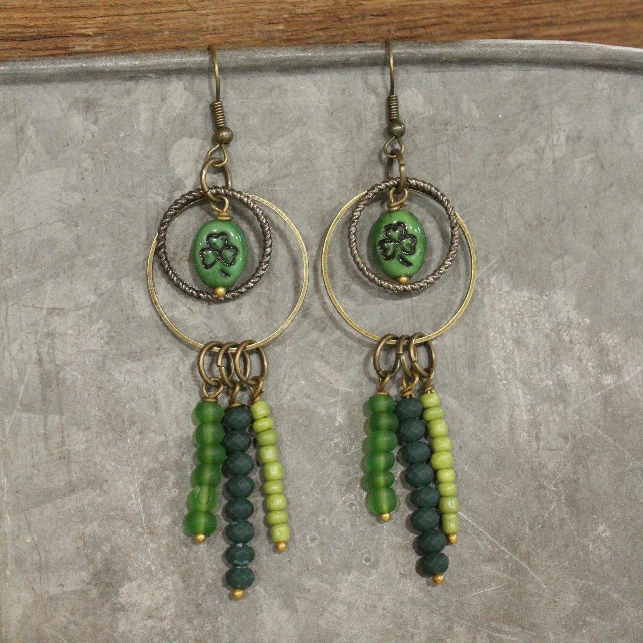 Shamrock Czech & Bead Dangle Earrings