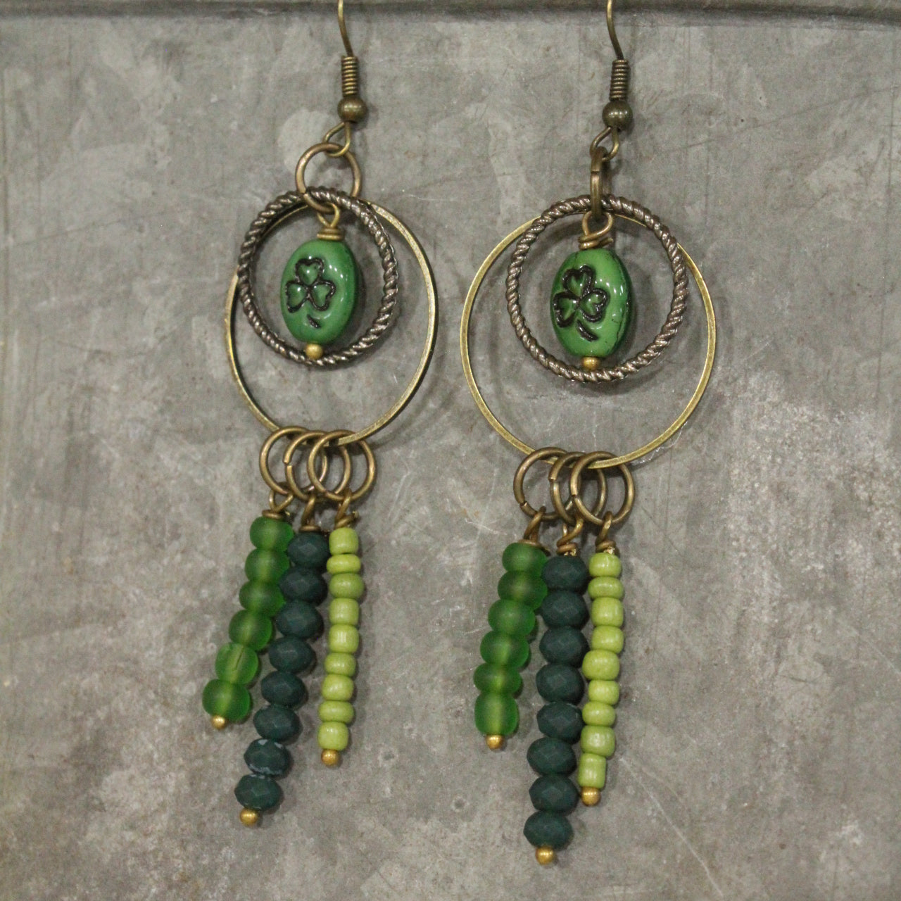 Shamrock Czech & Bead Dangle Earrings