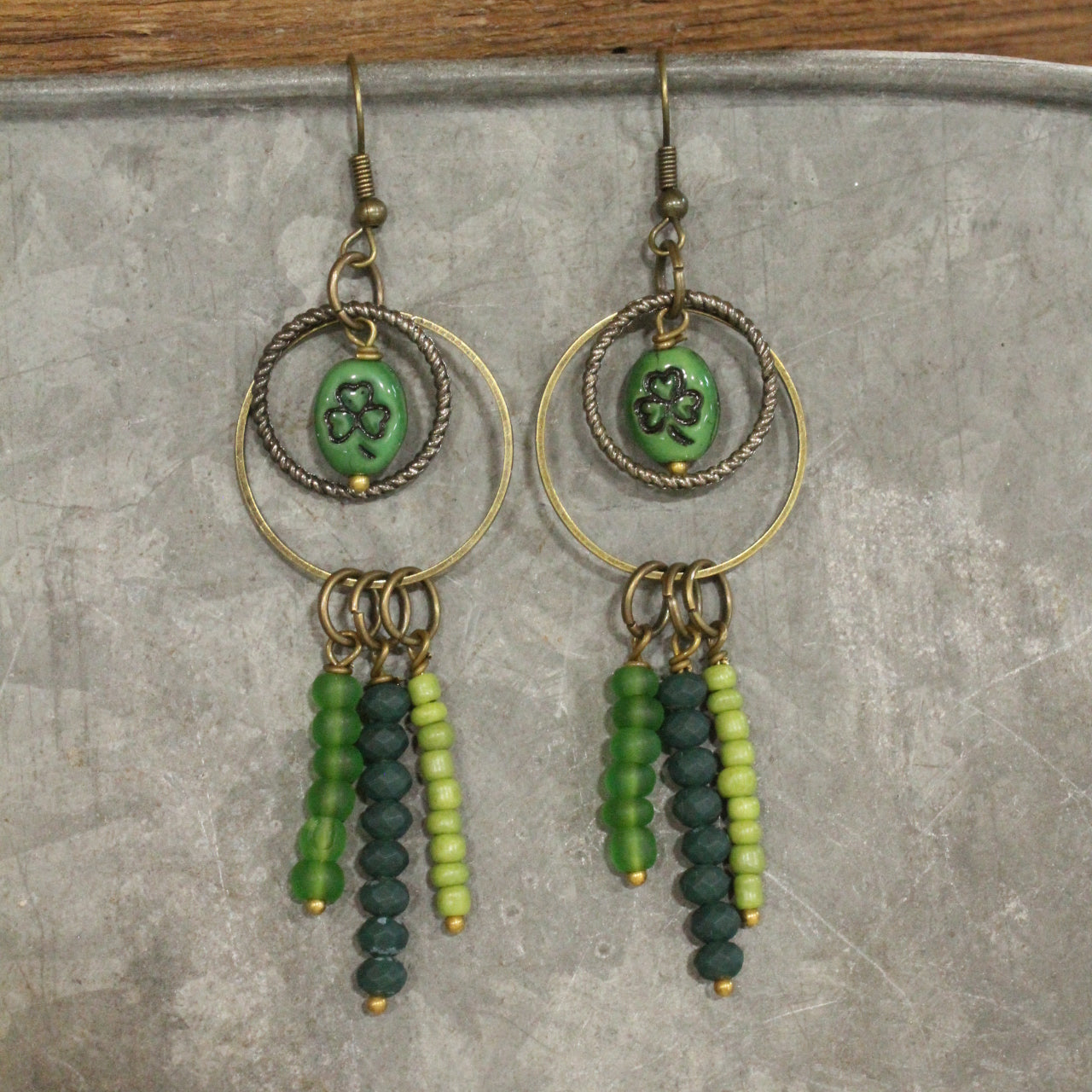 Shamrock Czech & Bead Dangle Earrings