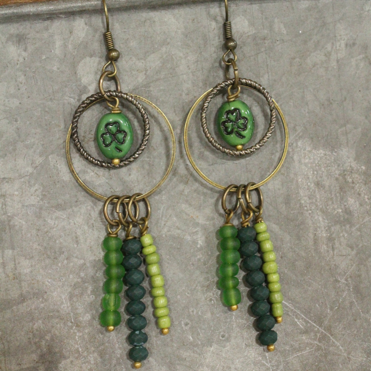 Shamrock Czech & Bead Dangle Earrings