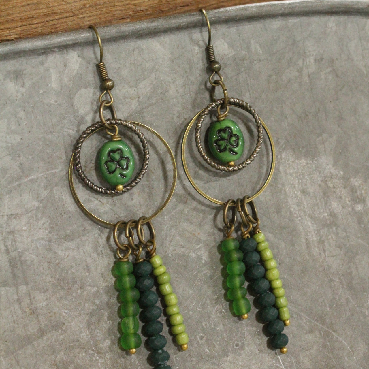 Shamrock Czech & Bead Dangle Earrings