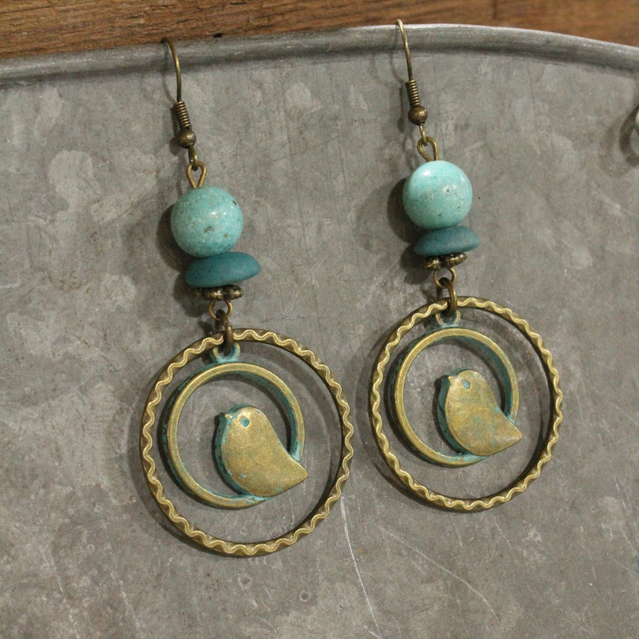 Bird & Patina Touches Dangle Earrings