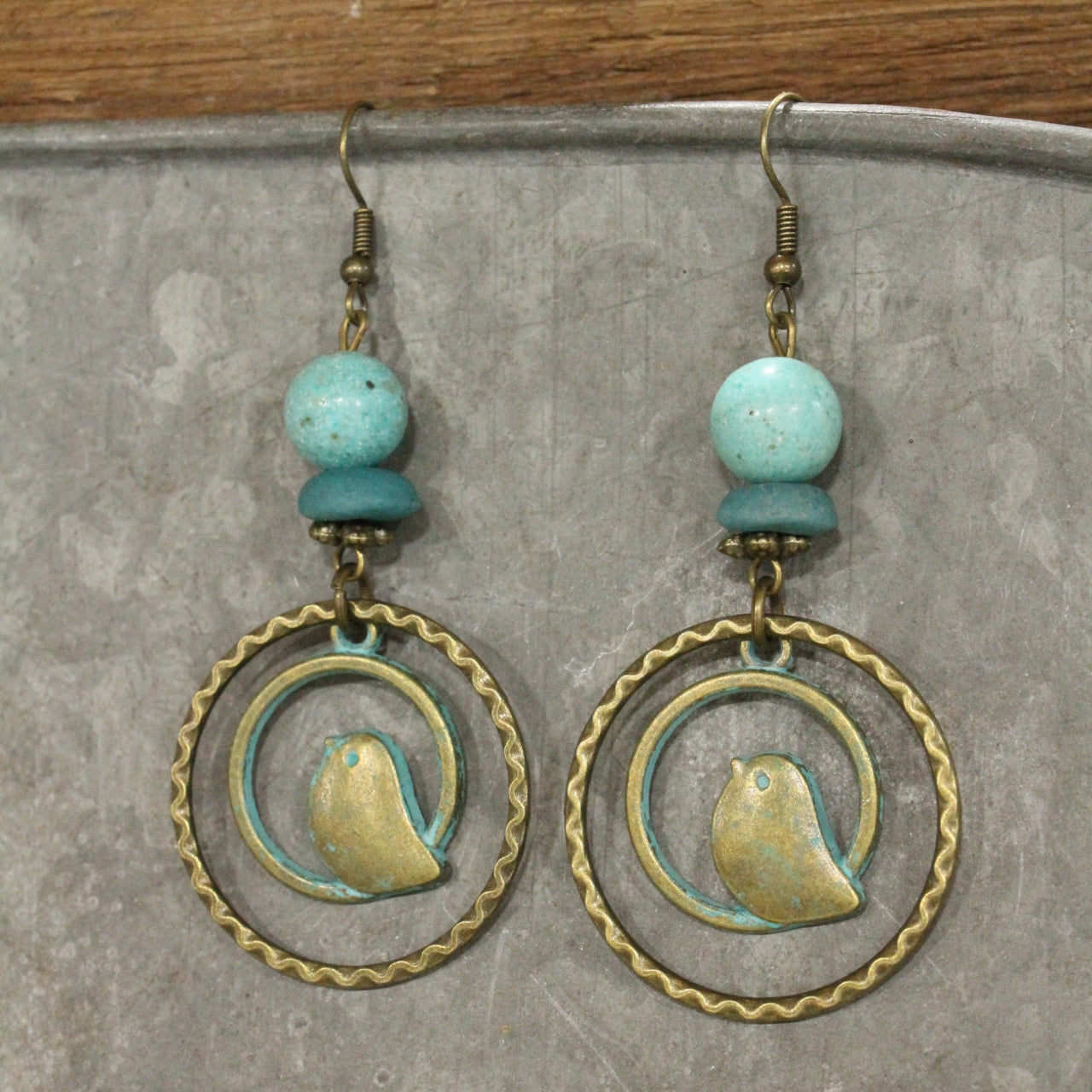 Bird & Patina Touches Dangle Earrings