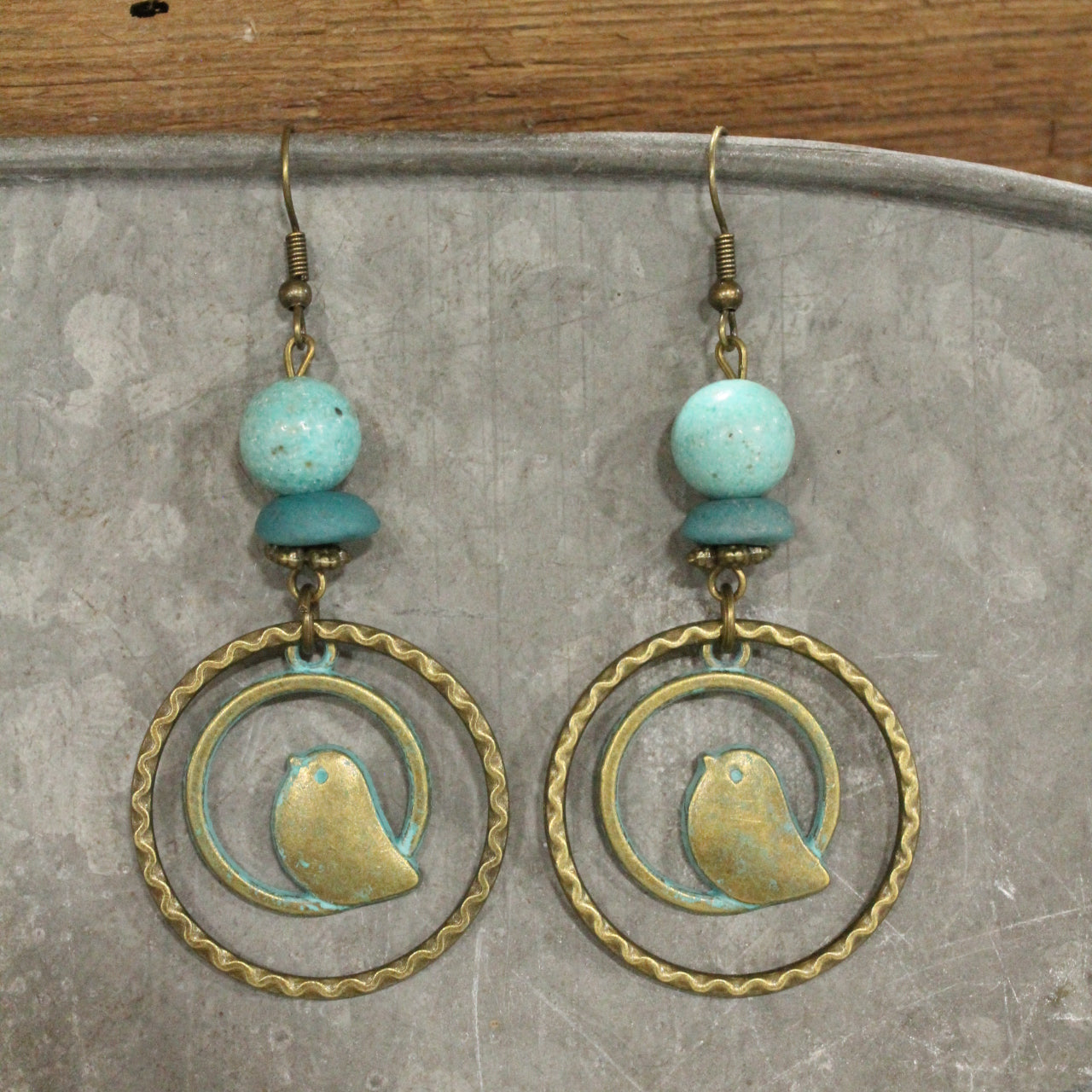 Bird & Patina Touches Dangle Earrings