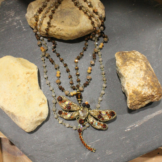 Gliding Topaz Dragonfly Layered Necklace