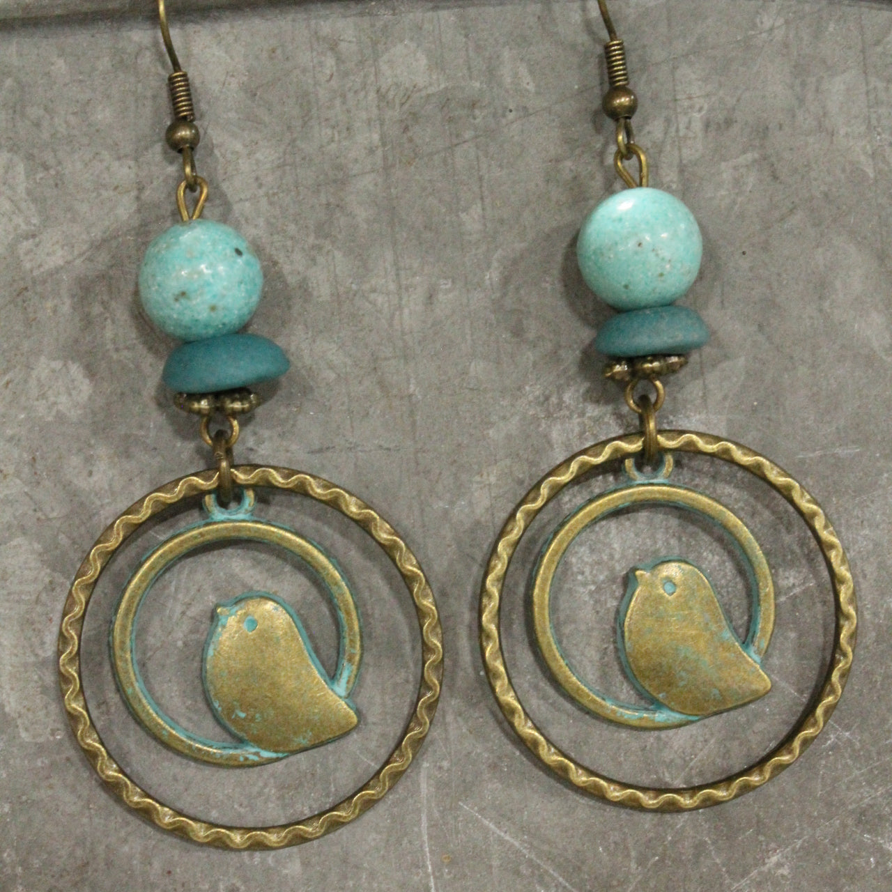 Bird & Patina Touches Dangle Earrings