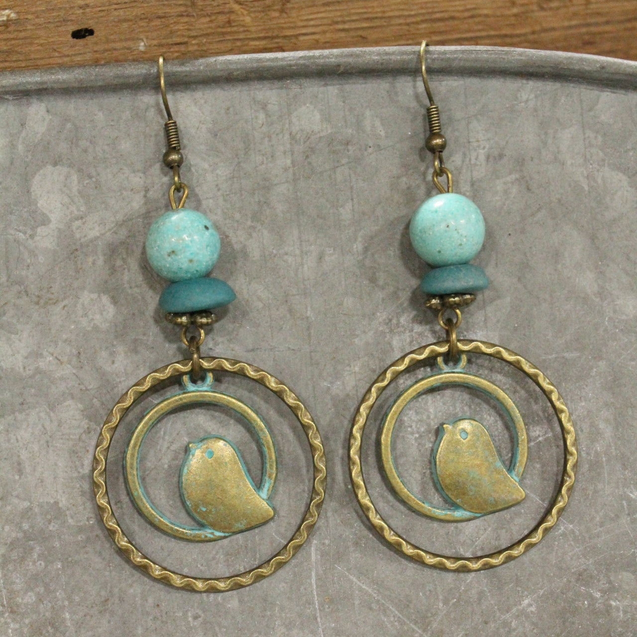 Bird & Patina Touches Dangle Earrings