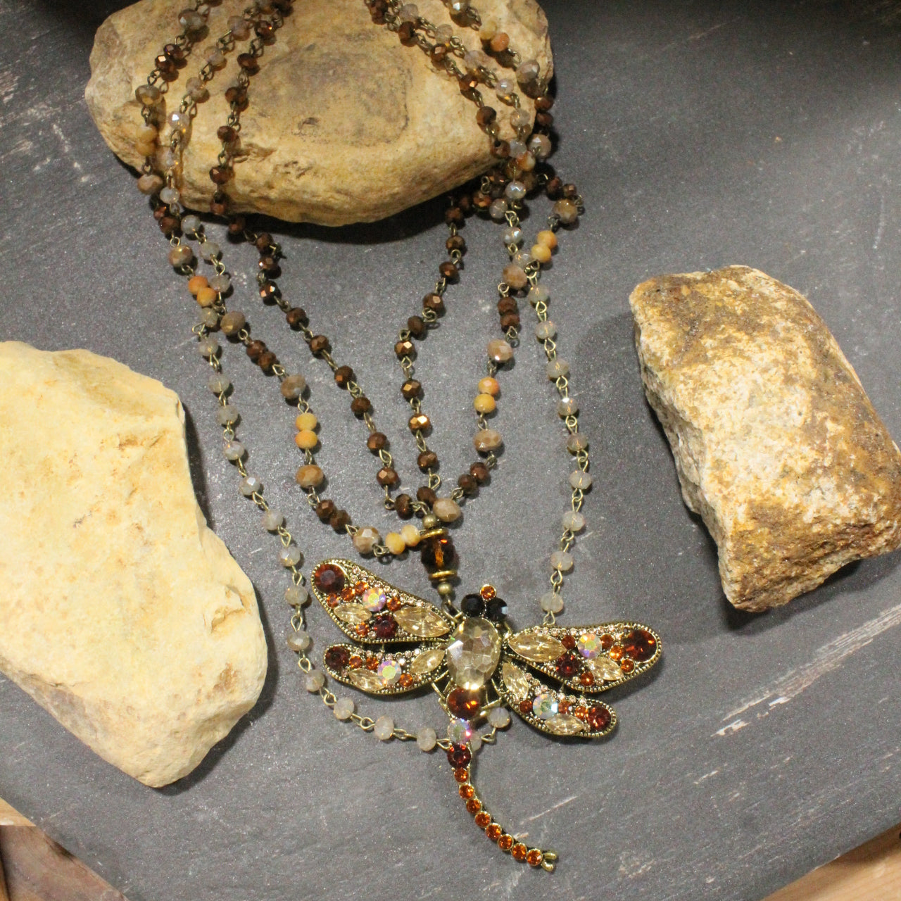 Gliding Topaz Dragonfly Layered Necklace