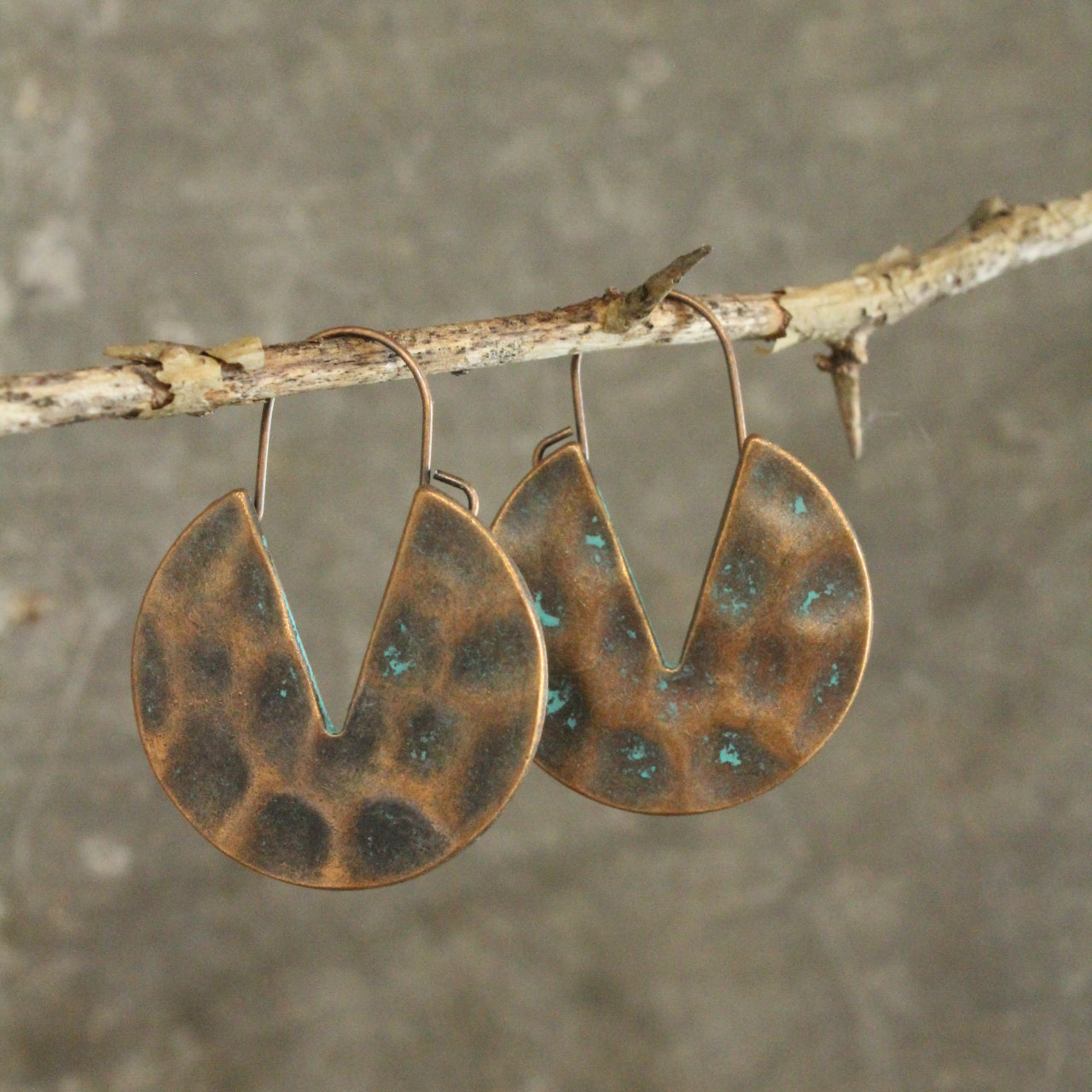 Verdigris Gypsy Disc Copper Dangle Earrings