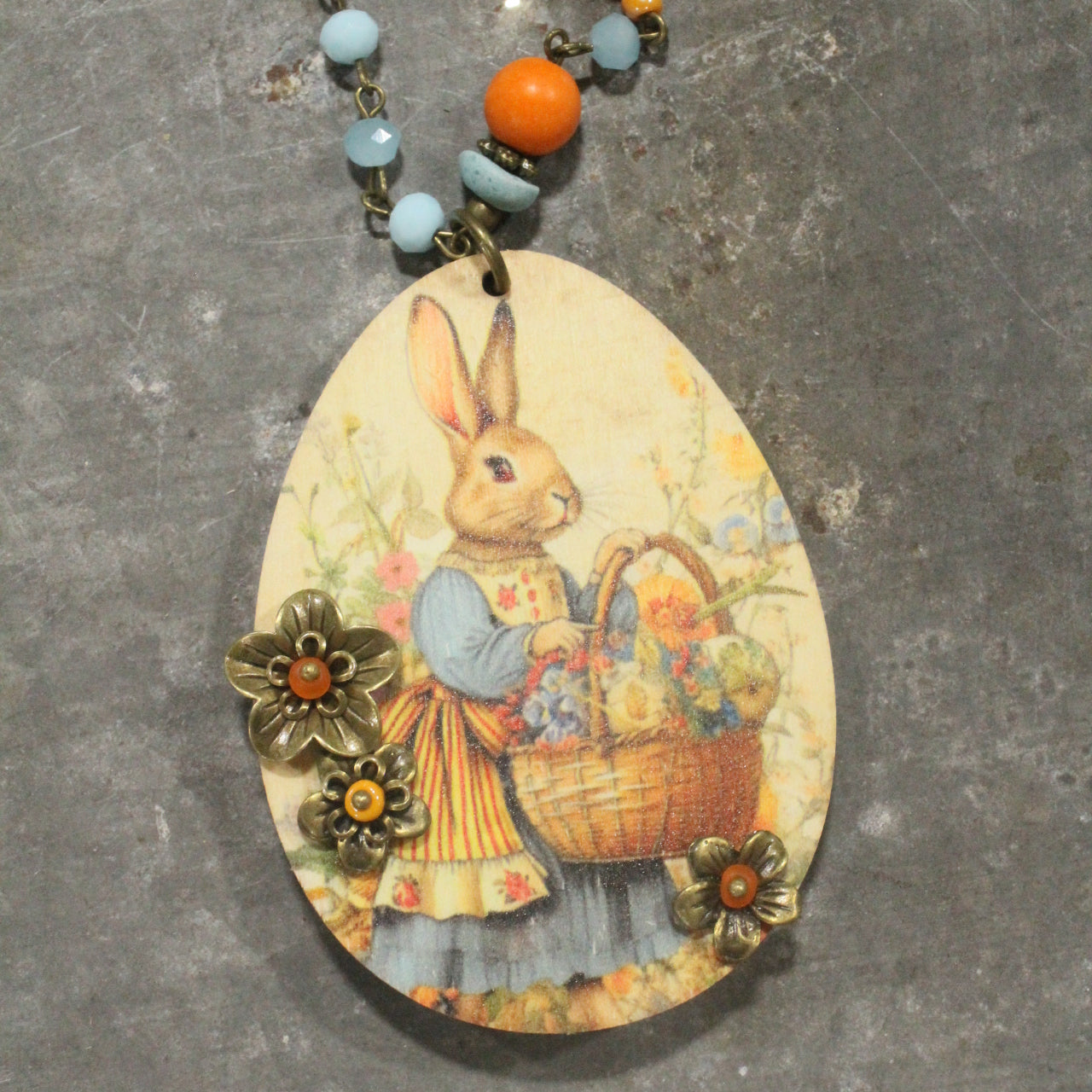 Flower Picking Bunny Charming Necklace