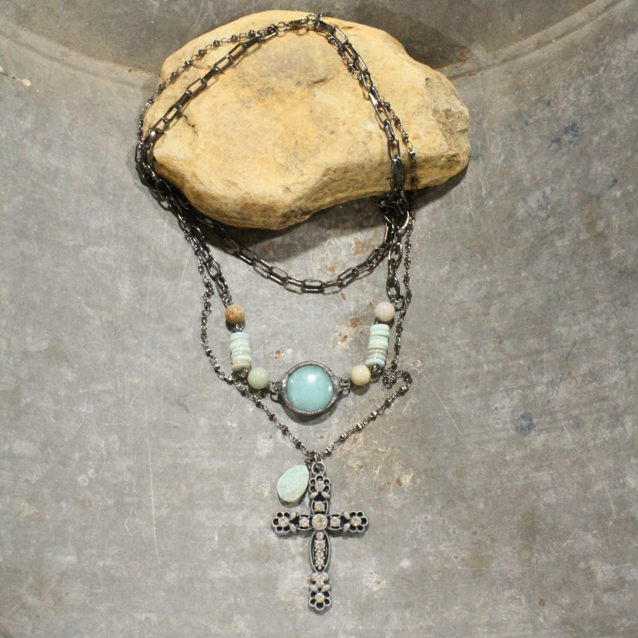 Faith Over Fear Cross Layered Necklace